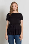 Round Neck Ruffle Detail Top Black - Pack of 6