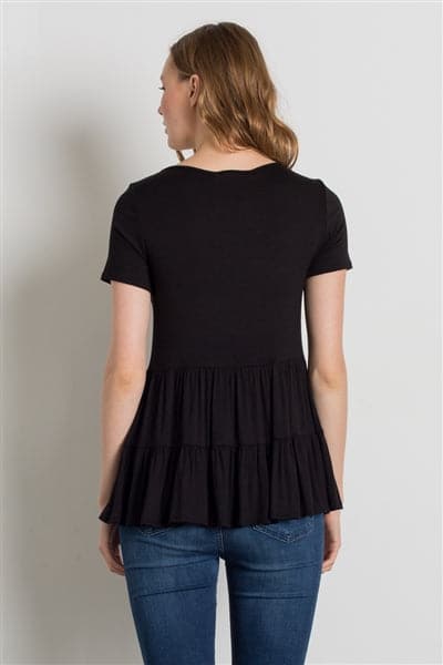 Round Neck Ruffle Detail Top Black - Pack of 6