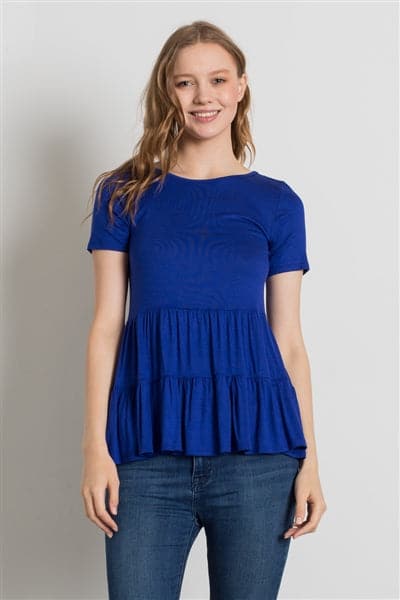 Round Neck Ruffle Detail Top Royal - Pack of 6