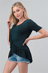 Short Sleeve Overlapping Ruffled Top Hunter Green - Pack of 6