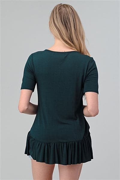 Short Sleeve Overlapping Ruffled Top Hunter Green - Pack of 6