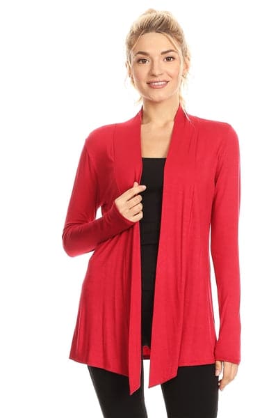 Open Front Draped Hem Cardigan Red - Pack of 6