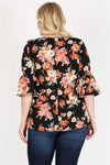 Plus Size 3/4 Bell Sleeve Boat Neck Floral Print Top Black - Pack of 6