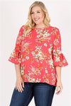 Plus Size Ruffle Floral Tunic Top Black Pink - Pack of 6