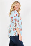 Plus Size 3/4 Bell Sleeve Boat Neck Floral Print Top Blue - Pack of 6