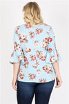 Plus Size 3/4 Bell Sleeve Boat Neck Floral Print Top Blue - Pack of 6