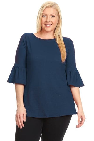 Plus Size 3/4 Sleeve Ruffle Design Top Off-White - Pack of 6