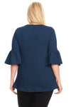 Plus Size 3/4 Bell Sleeve Top Navy - Pack of 6