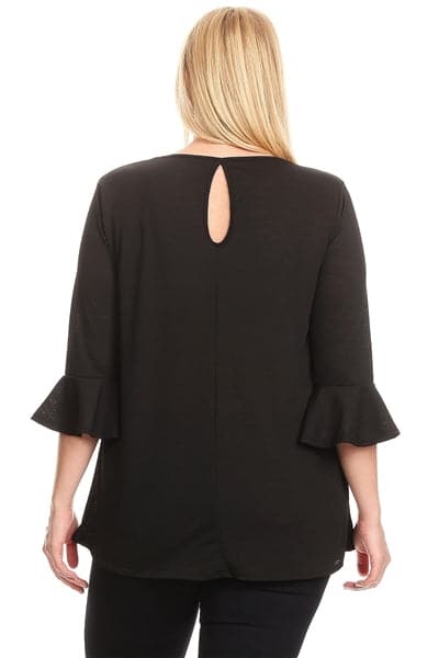 Plus Size 3/4 Sleeve Ruffle Design Top Black - Pack of 6