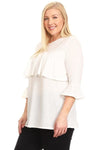 Plus Size 3/4 Sleeve Ruffle Design Top Off-White - Pack of 6