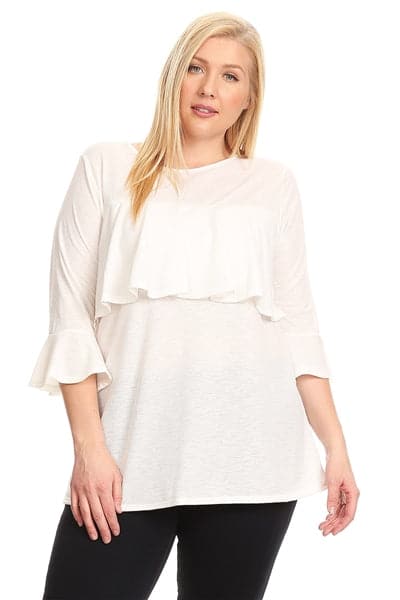 Plus Size 3/4 Sleeve Ruffle Design Top Off-White - Pack of 6