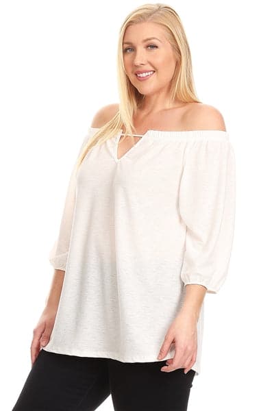 Plus Size Off-The-Shoulder "V" Cut Top Off-White - Pack of 6