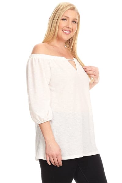 Plus Size Off-The-Shoulder "V" Cut Top Off-White - Pack of 6