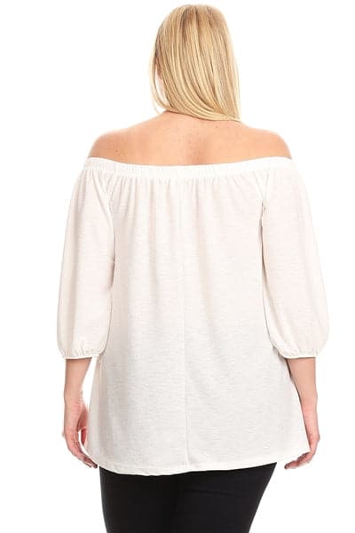 Plus Size Off-The-Shoulder "V" Cut Top Off-White - Pack of 6