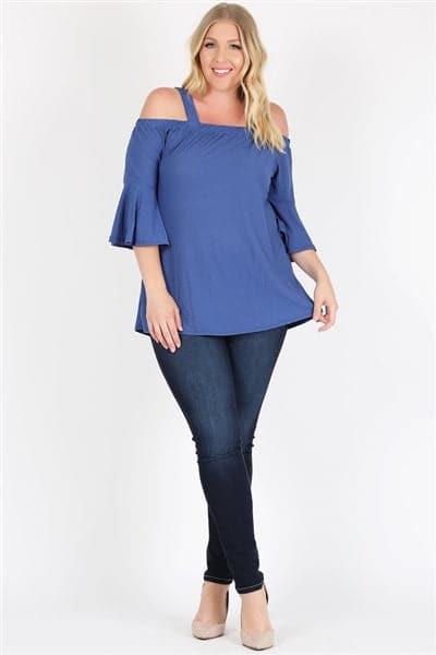 Plus Size Off The Shoulder Top Denim Blue - Pack of 6