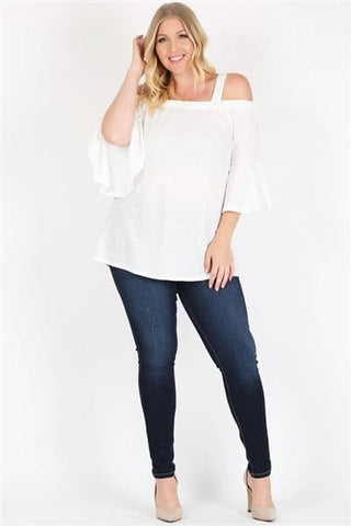 Plus Size Knit Solid Ruffle Top White - Pack of 6