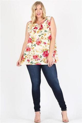 Plus Size Ruffle Floral Tunic Top Black Pink - Pack of 6