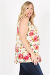 Plus Size Keyhole Sleeveless Floral Print Top Peach Fushia Yellow - Pack of 6