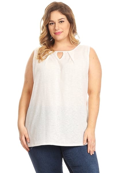 Plus Size Pleated Detail Keyhole Top Off-White - Pack of 6