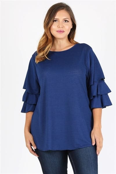 Plus Size Tiered Layered Sleeve Solid Top Navy - Pack of 6