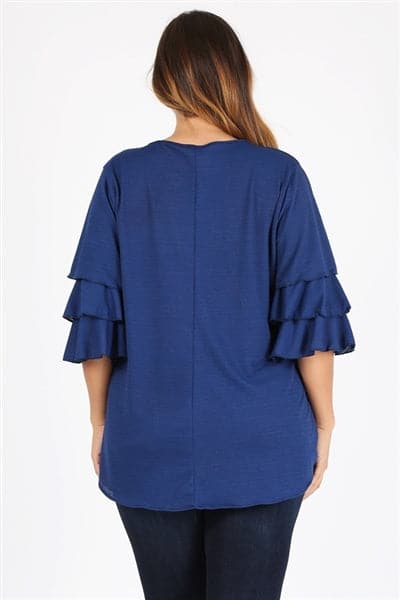 Plus Size Tiered Layered Sleeve Solid Top Navy - Pack of 6