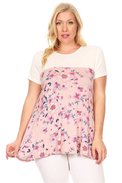 Plus Size Two Tone Floral Top Mauve - Pack of 6