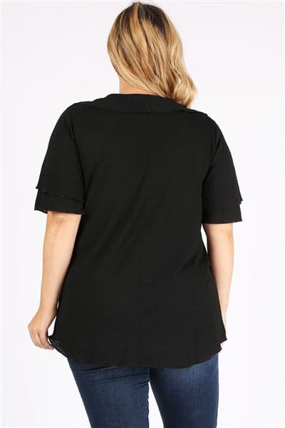 Plus Size Knit Solid Ruffle Top Black - Pack of 6