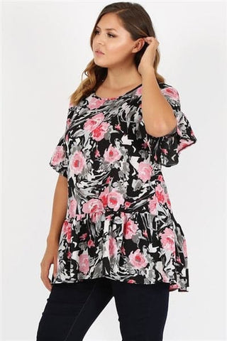 Plus Size Ruffle Floral Tunic Top Coral Rust - Pack of 6