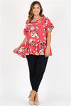 Plus Size Ruffle Floral Tunic Top Black Pink - Pack of 6