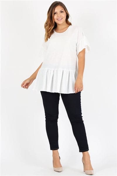 Plus Size Ruffle Solid Tunic Top Ivory - Pack of 6