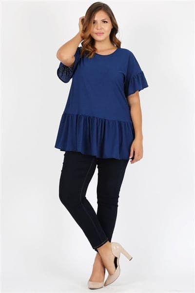 Plus Size Ruffle Solid Tunic Top Navy - Pack of 6