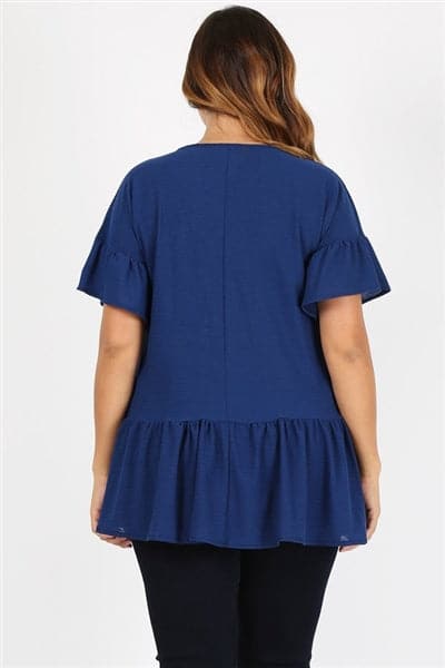 Plus Size Ruffle Solid Tunic Top Navy - Pack of 6