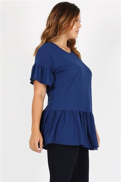 Plus Size Ruffle Solid Tunic Top Navy - Pack of 6