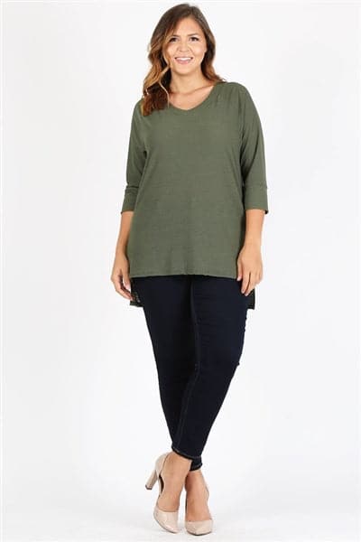 Plus Size Knit V-Neck Hi-Low Olive- Pack of 6