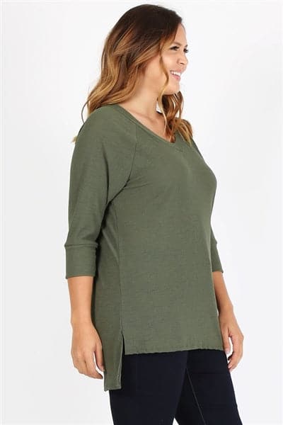 Plus Size Knit V-Neck Hi-Low Olive- Pack of 6