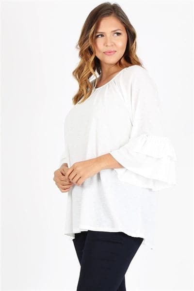 Plus Size Knit 3/4 Sleeve Double Layer Ruffle Sleeve  White - Pack of 6