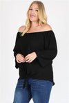 Plus Size 3/4 Bell Sleeve Boat Neck Floral Print Top Black - Pack of 6