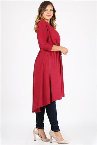 Plus size open front long Cardigan Robe Burgundy -  Pack of 6
