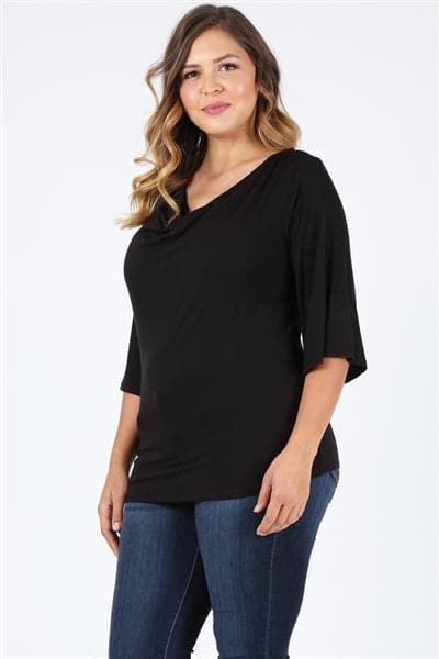 Plus Size 3/4 Sleeve Solid Top Black - Pack of 6