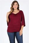 Wool Dobby Henley Plus Top Burgundy - Pack of 6