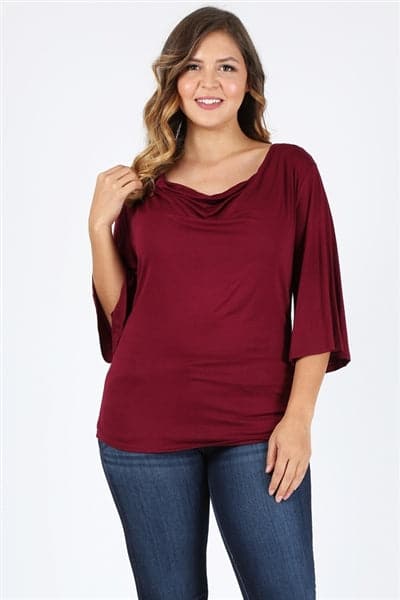 Plus Size 3/4 Sleeve Solid Top Burgundy - Pack of 6