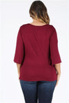 Plus Size 3/4 Sleeve Solid Top Burgundy - Pack of 6