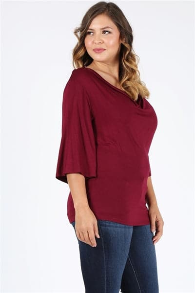 Plus Size 3/4 Sleeve Solid Top Burgundy - Pack of 6