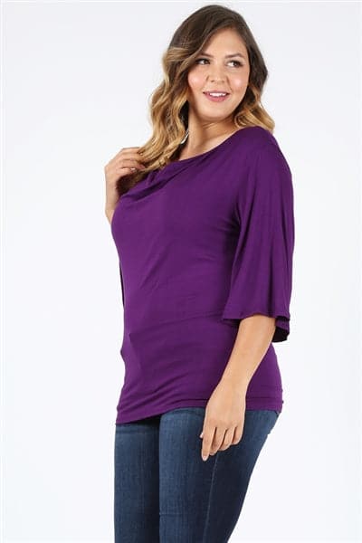 Plus Size 3/4 Sleeve Solid Top Eggplant - Pack of 6