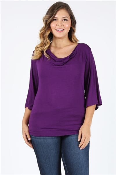 Plus Size 3/4 Sleeve Solid Top Eggplant - Pack of 6