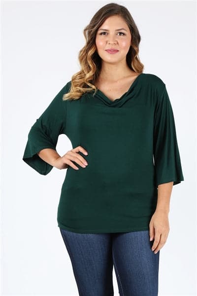 Plus Size 3/4 Sleeve Solid Top H-Green - Pack of 6