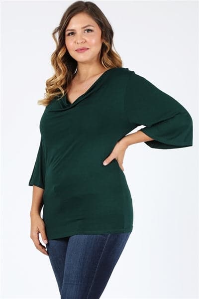 Plus Size 3/4 Sleeve Solid Top H-Green - Pack of 6