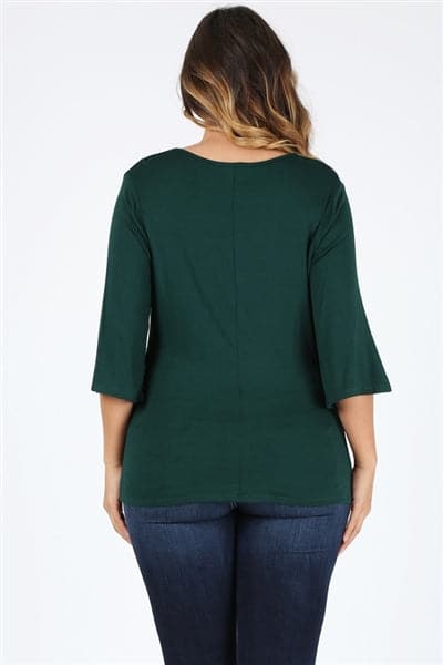 Plus Size 3/4 Sleeve Solid Top H-Green - Pack of 6