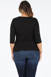 Plus Size 3/4 Sleeve Drawstring Top Black - Pack of 6