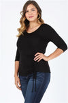 Plus Size 3/4 Sleeve Drawstring Top Black - Pack of 6